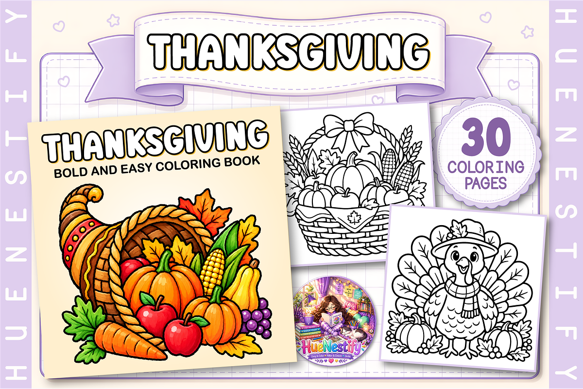Thanksgiving Coloring Book, a Seasonal Illustration by HueNestify (Photo 1 of 4)