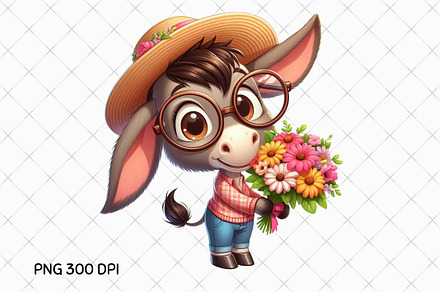 Friendly Donkey with Bouquet PNG