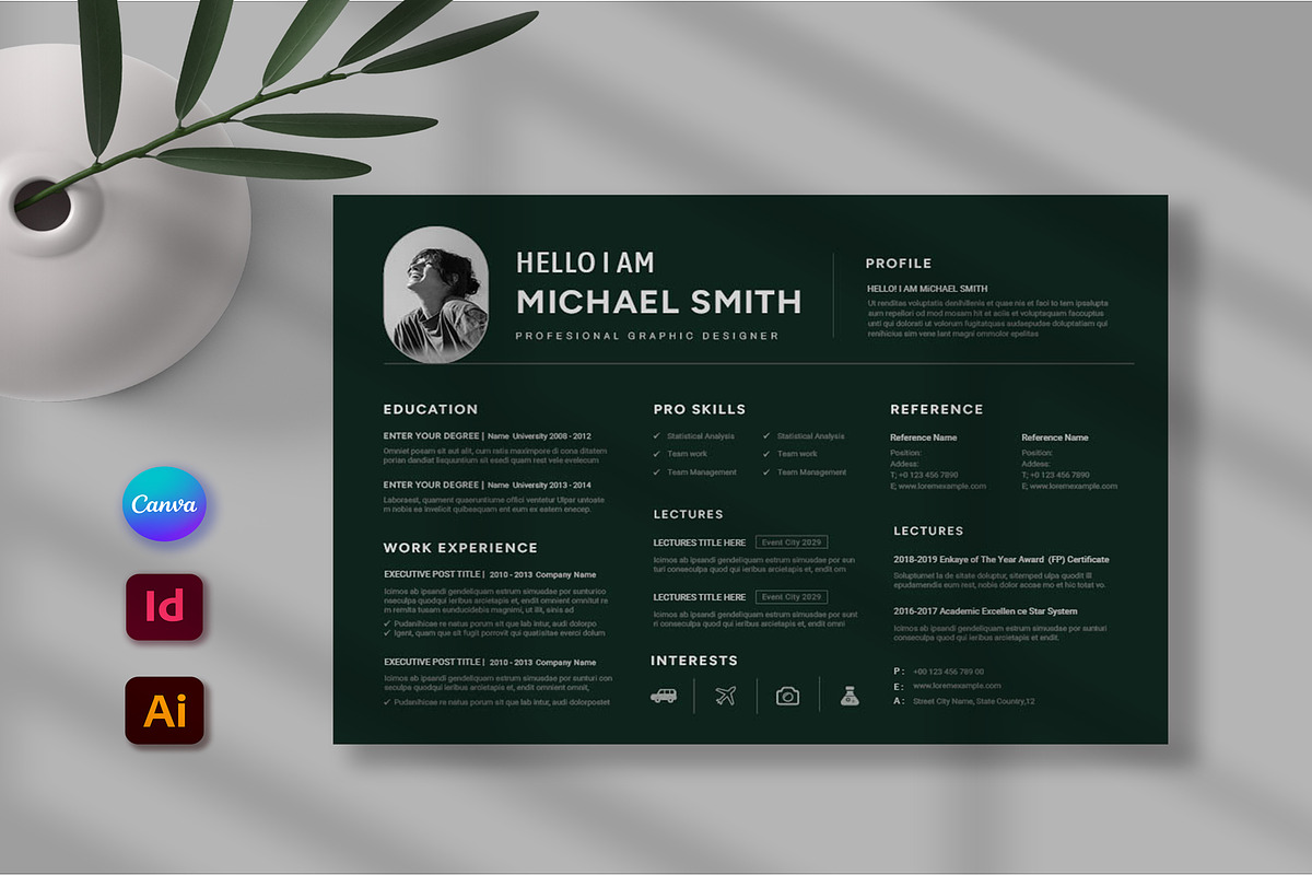 Resume landscape | Canva, Indd, Ai, a Resume Template by Design_Slide (Photo 1 of 3)