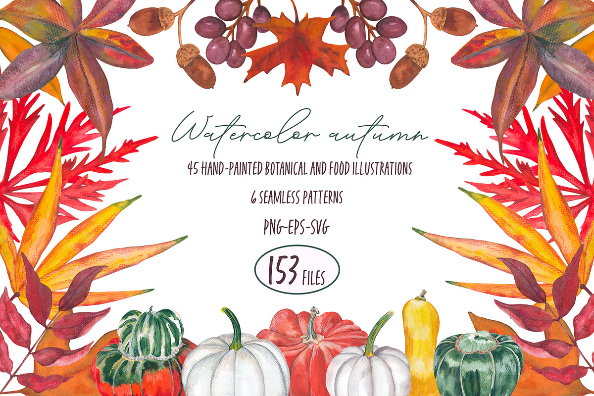 Watercolor Autumn Hand-drawn Clipart, a Seasonal Illustration by Visual Animal (Photo 1 of 5)