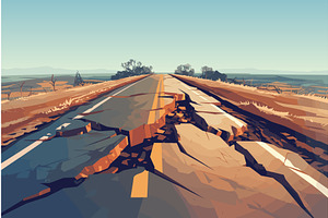 Cartoon destroyed road after a, an Illustration by LadadikArt
