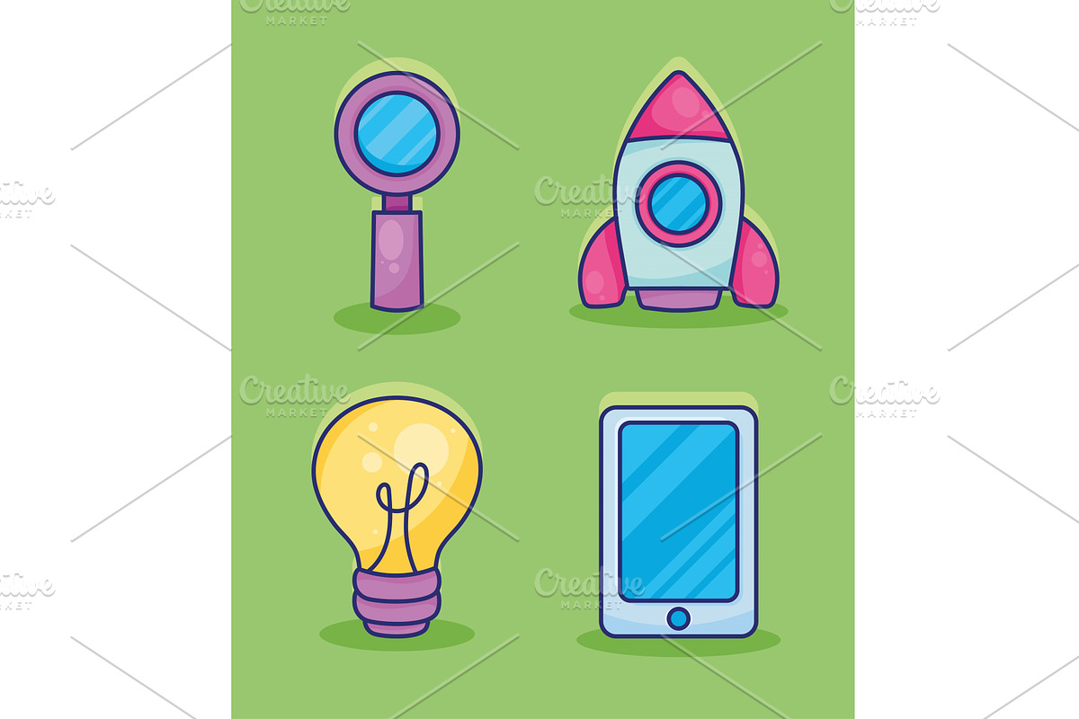 maketing business four icons, an Object Illustration by studiogstock