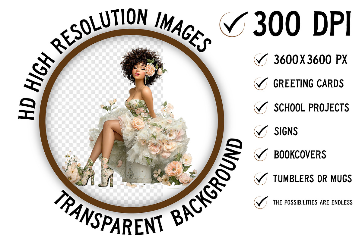 Whimsical Black Afro Girl Clipart, an Illustration by Craft Nest (Photo 2 of 11)