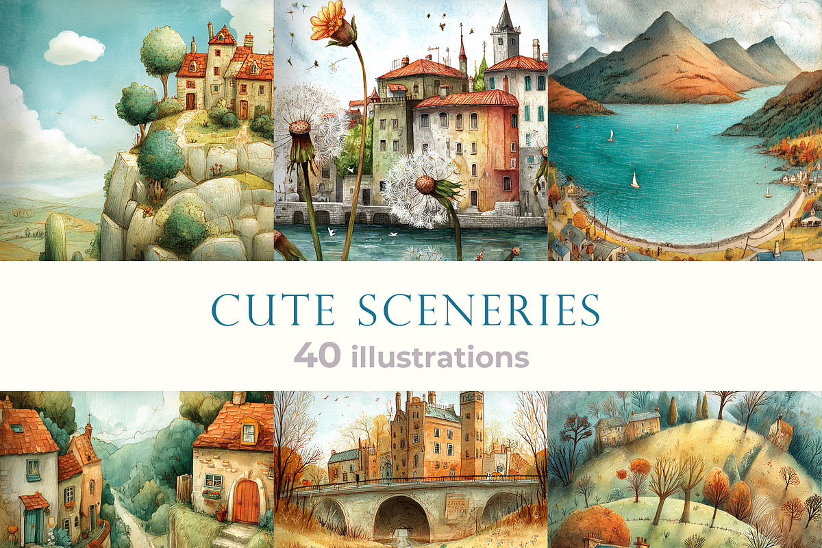 Cartoon sceneries landscapes bundle, a Seasonal Illustration by Bubert Art (Photo 1 of 8)