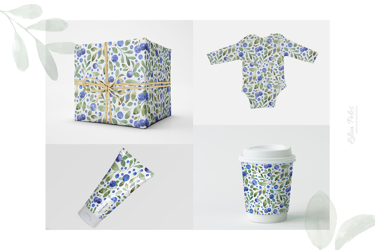 Blueberries. Watercolor Pattern, a Decorative Illustration by Liliia Polos Illustration (Photo 6 of 8)