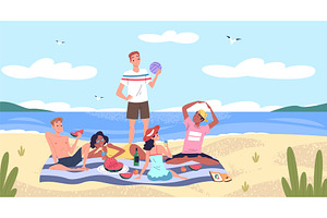 People beach picnic. Friends eat, a Person Illustration by Stock-Smart-Start