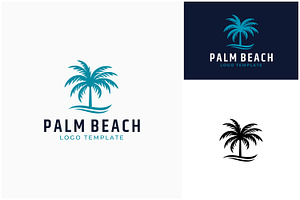 Palm Tree Sea Waves Shore Beach Logo