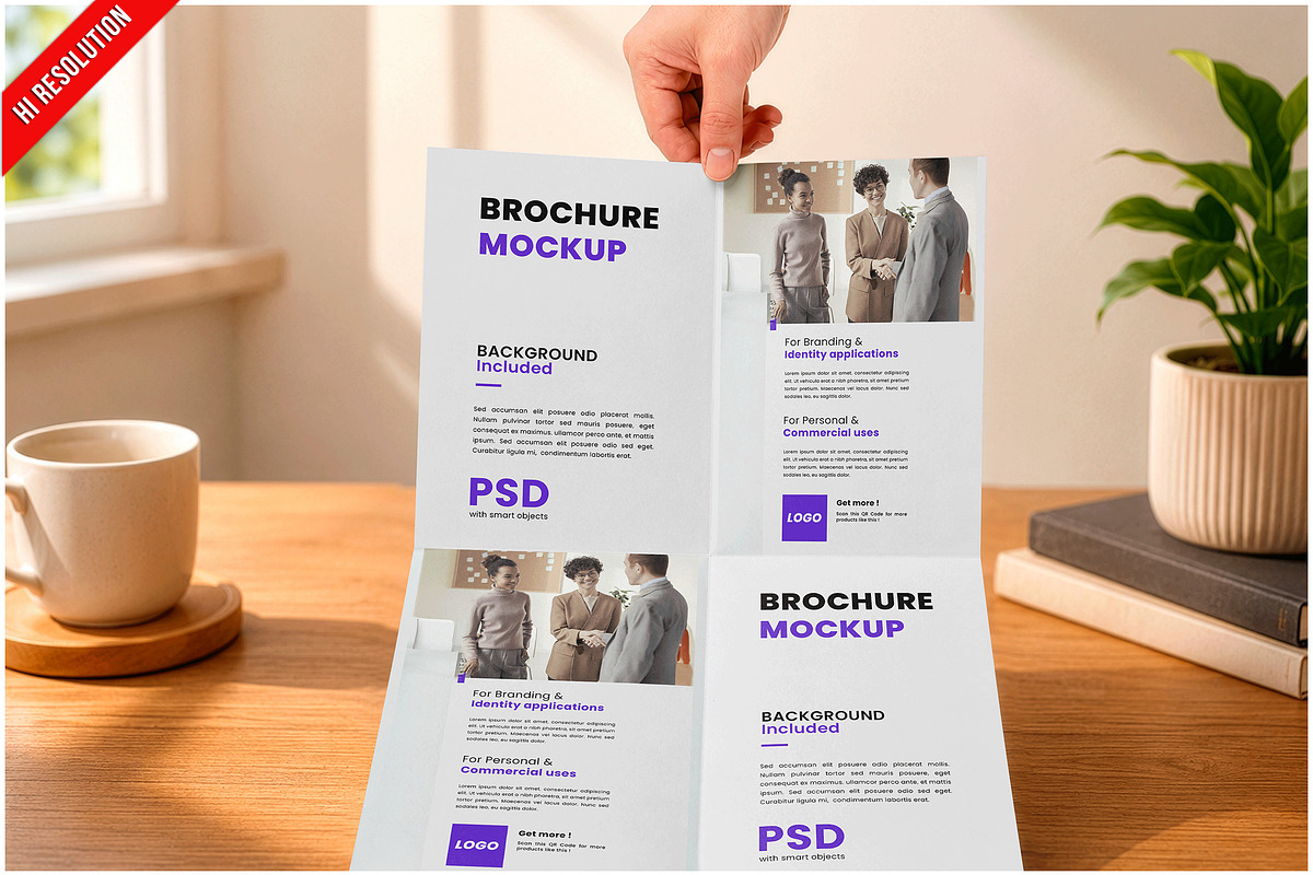 Brochure On Wooden Desk PSD, an Advertising Mockup by Bruno's Shop (Photo 1 of 3)