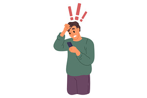 Confused man stares into smartphone, a Person Illustration by Vectorbuum