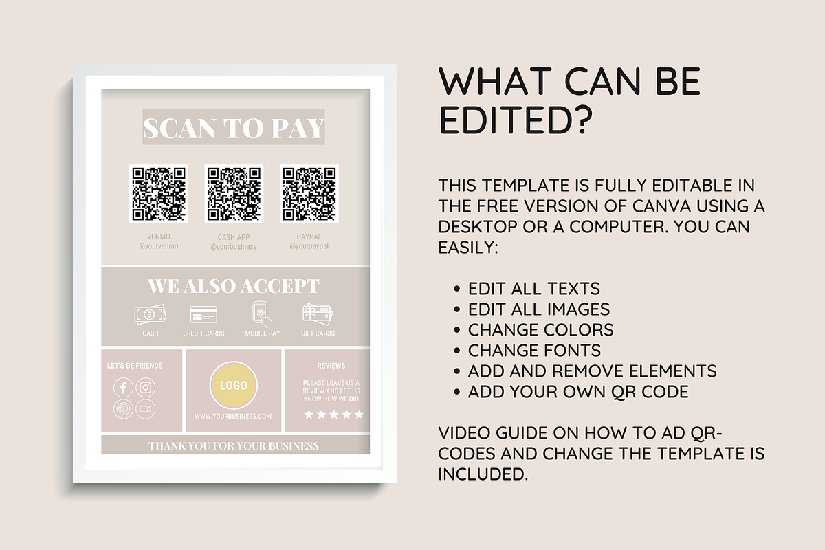 Beige Scan to Pay Sign, a Poster Template by SunshineStudioBoutique (Photo 4 of 10)