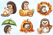 Watercolor Autumn Cute Hedgehog PNG, an Illustration by Craft Nest (Thumbnail 5 of 9)
