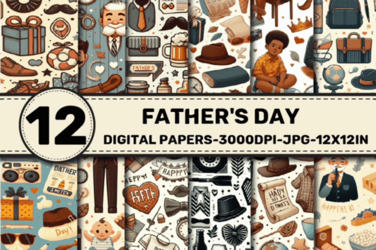 Fathers Day Pattern Digital Papers, a Pattern Graphic by Dizzy Art Studio (Photo 1 of 3)