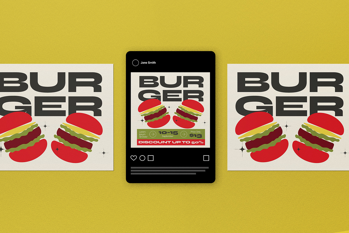 Retro Hamburger Promo Flyer Set, a Flyer Template by graphicook (Photo 3 of 4)