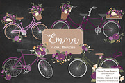 Plum Floral Bicycle Vector Clipart, an Illustration by Amanda Ilkov (Thumbnail 2 of 5)