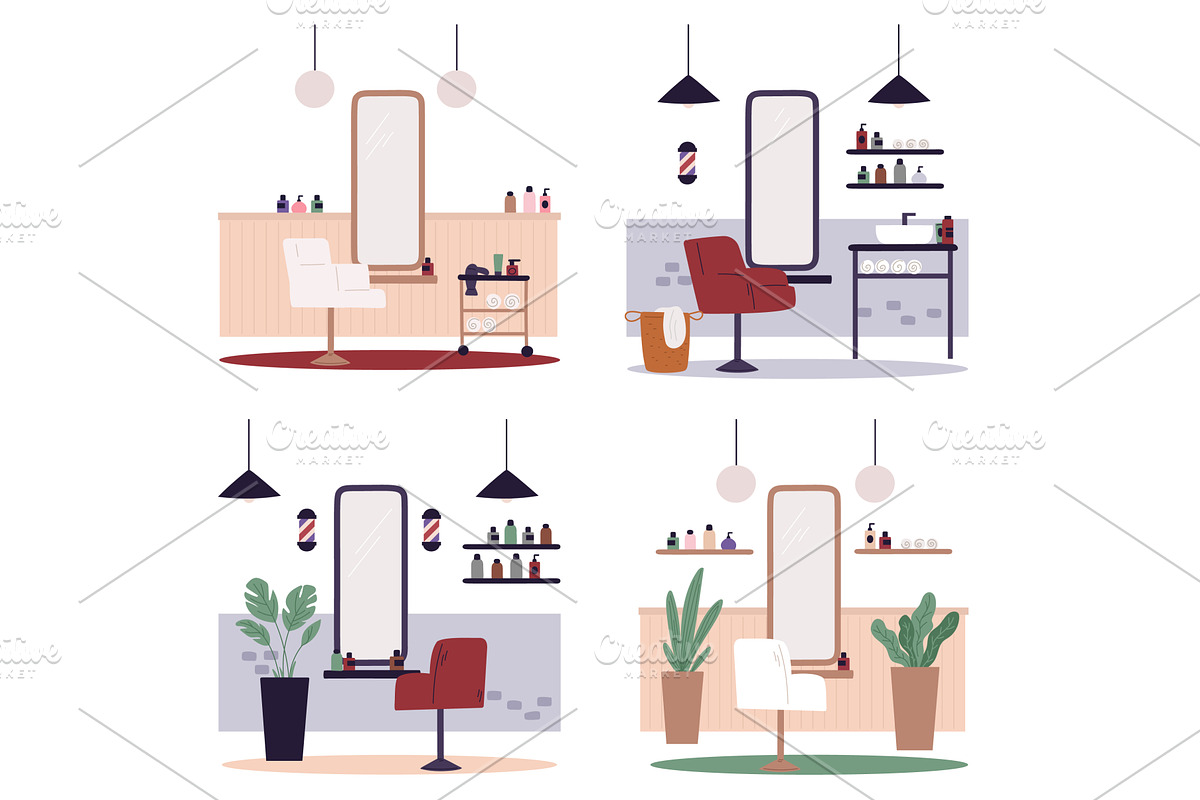 Barbershop interior. Hairdressing, an Object Illustration by Vectorbuum