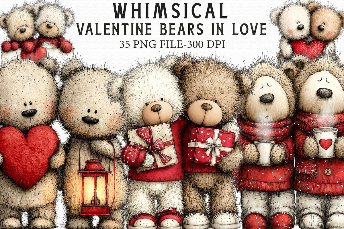 Cute Valentine Bears in Love PNG, an Illustration by Libby Wishes (Photo 1 of 7)