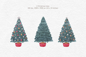 Watercolor Clipart Christmas Trees