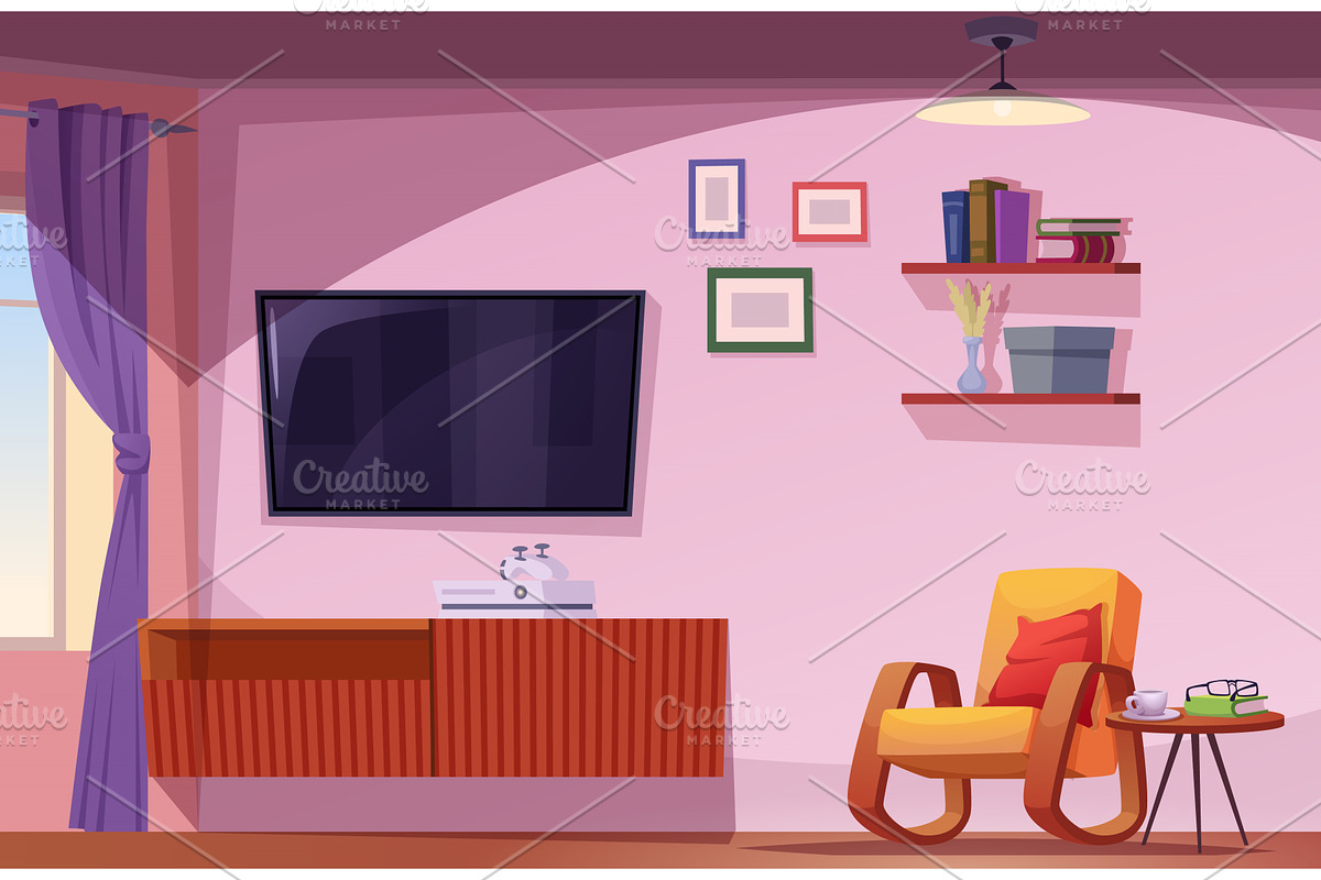 Interior. retro style room with, an Object Illustration by Onyx