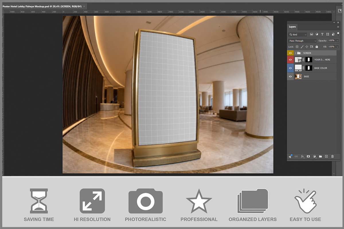 Poster Hotel Lobby Fisheye Mocku PSD, an Advertising Mockup by Bruno's Shop (Photo 2 of 3)