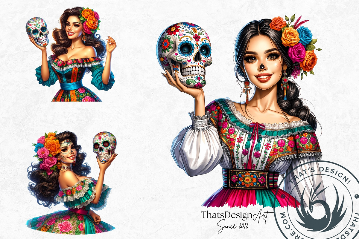 Mexican girls Clipart Set, a Person Illustration by ThatsDesignArt (Photo 6 of 10)