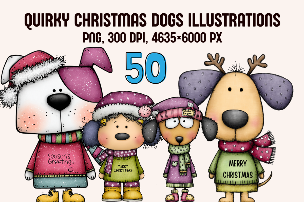 Quirky Christmas Dogs illustrations, an Animal Illustration by PrintHaven Designs (Photo 1 of 9)