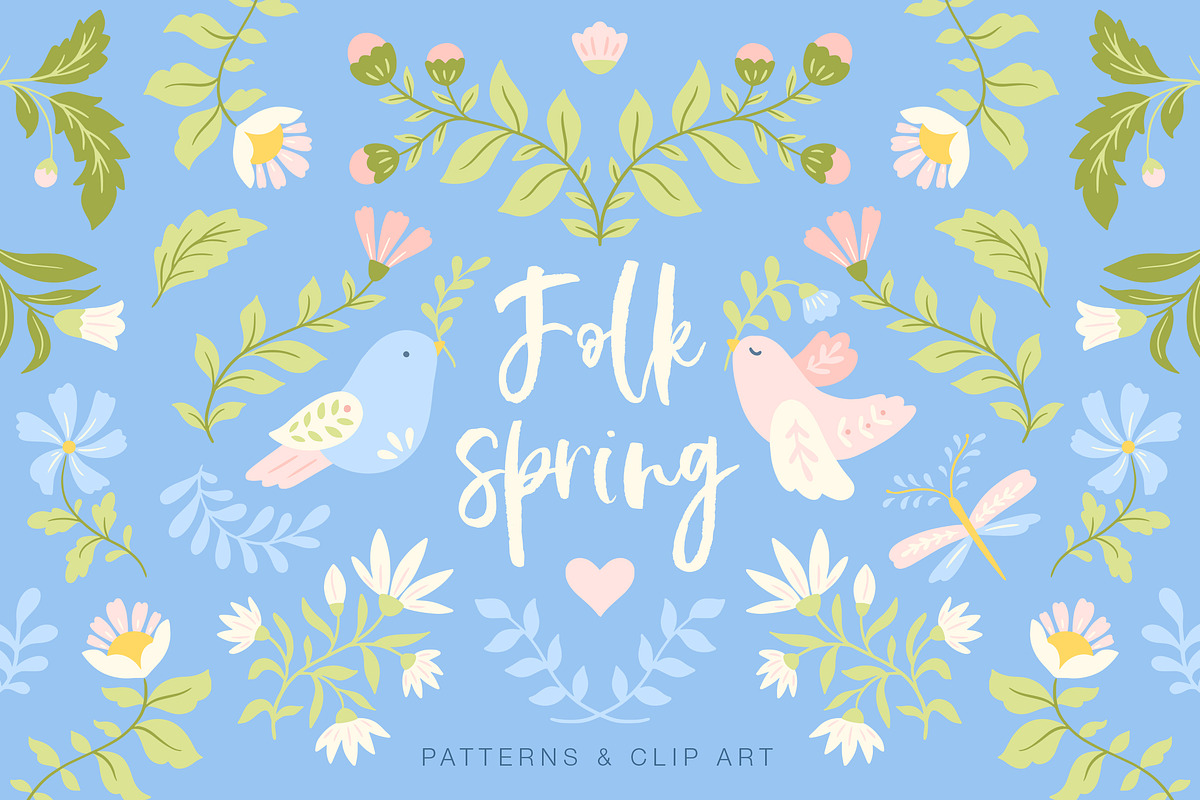 Folk Spring Patterns and Clip Art, a Pattern Graphic by Inna Moreva (Photo 1 of 7)
