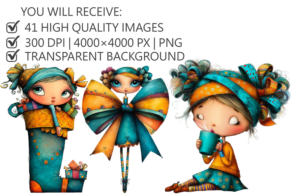 Whimsical Christmas Girl Clipart, an Illustration by Pixels.Craft (Photo 2 of 5)