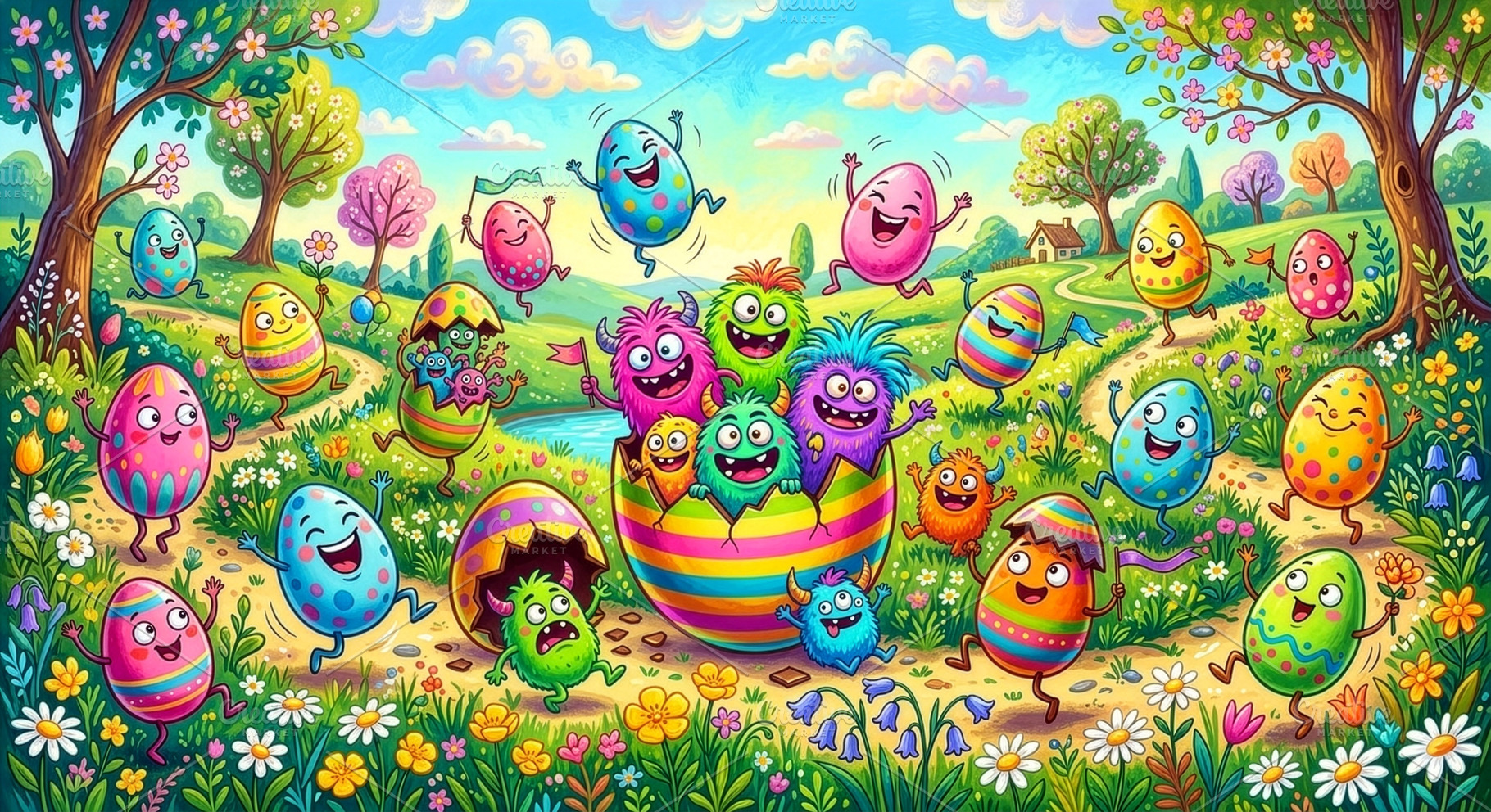 Funny easter eggs and little monster, a Holiday Photo by Imaginarium