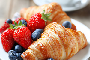Fresh croissants served with berries, a Food & Drink Photo by MistyDay