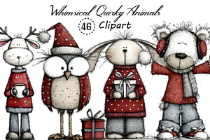 Whimsical Quirky Animals Clipart, an Illustration by Creative Art
