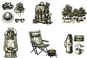 Hand Drawn Outdoor Camping Clipart, an Illustration by Designking (Thumbnail 2 of 5)