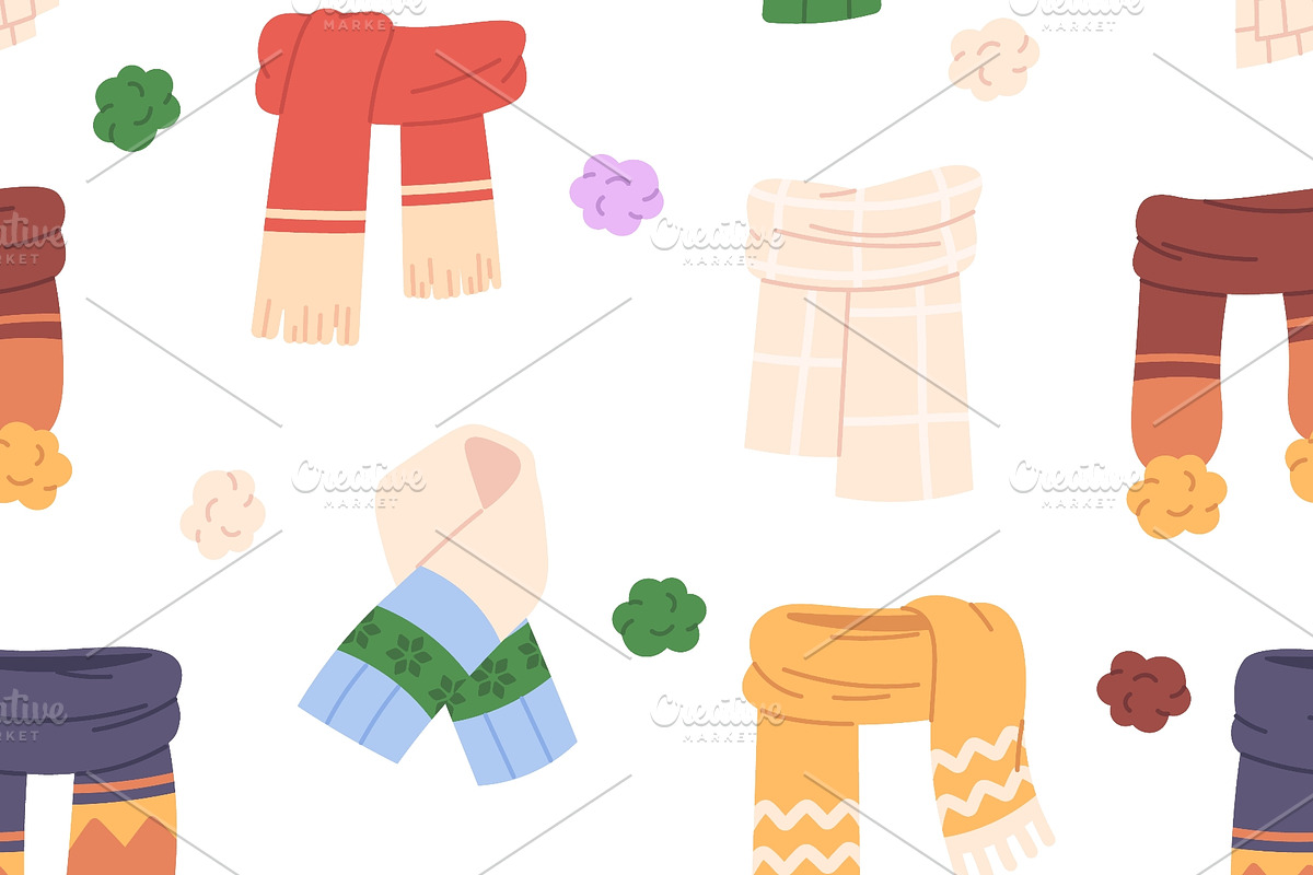 Winter knit scarves seamless pattern, an Object Illustration by LadadikArt (Photo 2 of 3)