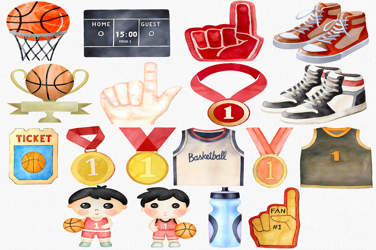 Watercolor Basketball Clipart Set, a Sport Illustration by CropUp Creative (Photo 3 of 4)