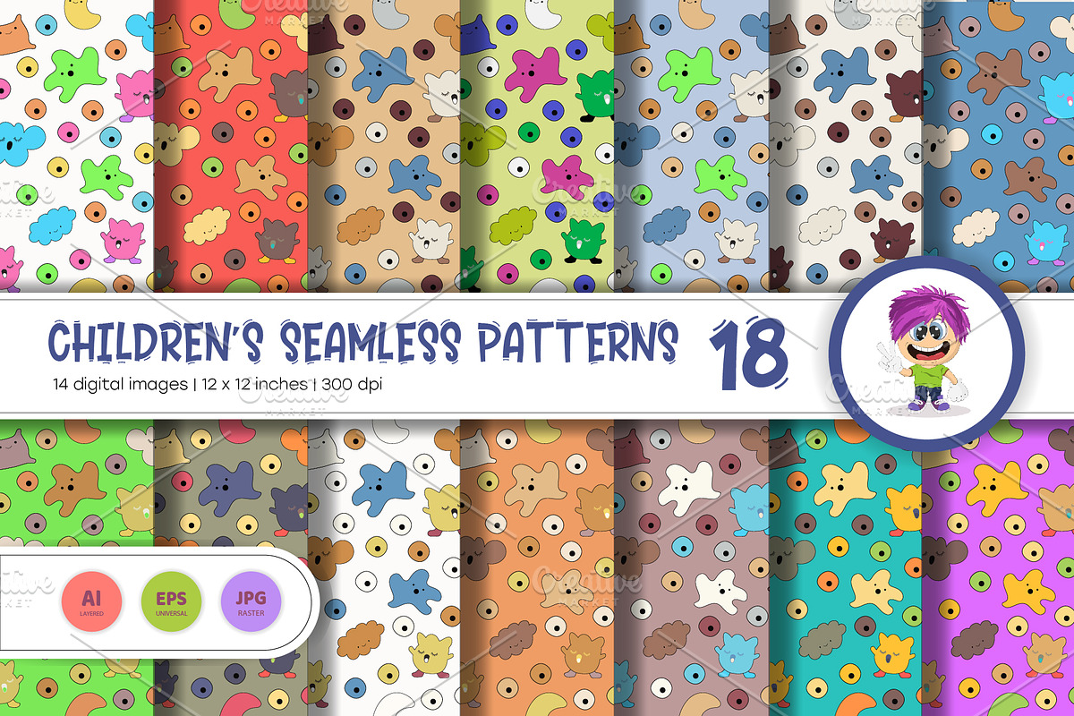 Cute Baby Seamless Patterns 18., a Pattern Graphic by KENO Mascots (Photo 1 of 6)