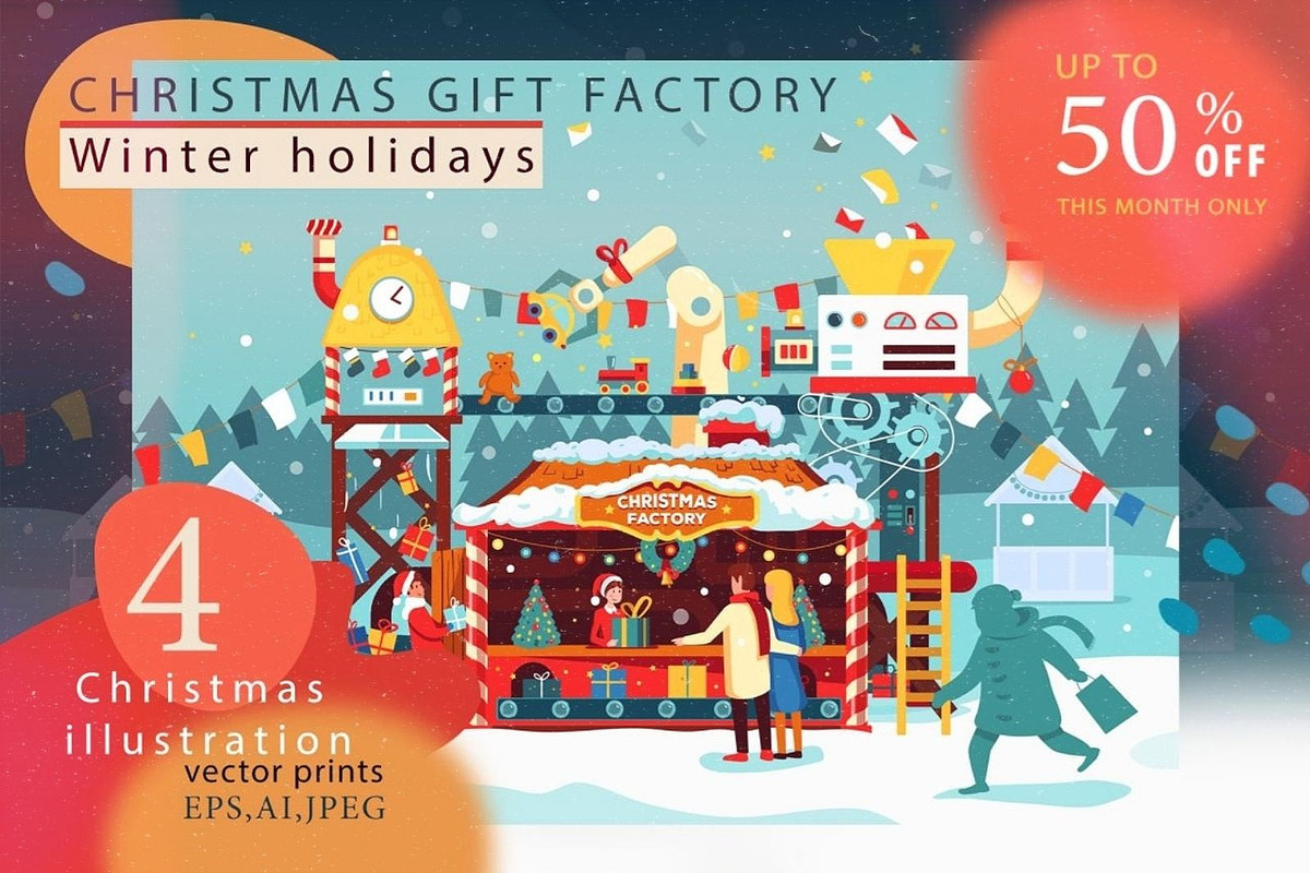 Merry Christmas cards, gift factory, a Person Illustration by WalnutBird (Photo 1 of 4)