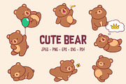 Cute Bear Clipart Set, an Animal Illustration by Rafiart26 (Thumbnail 1 of 2)