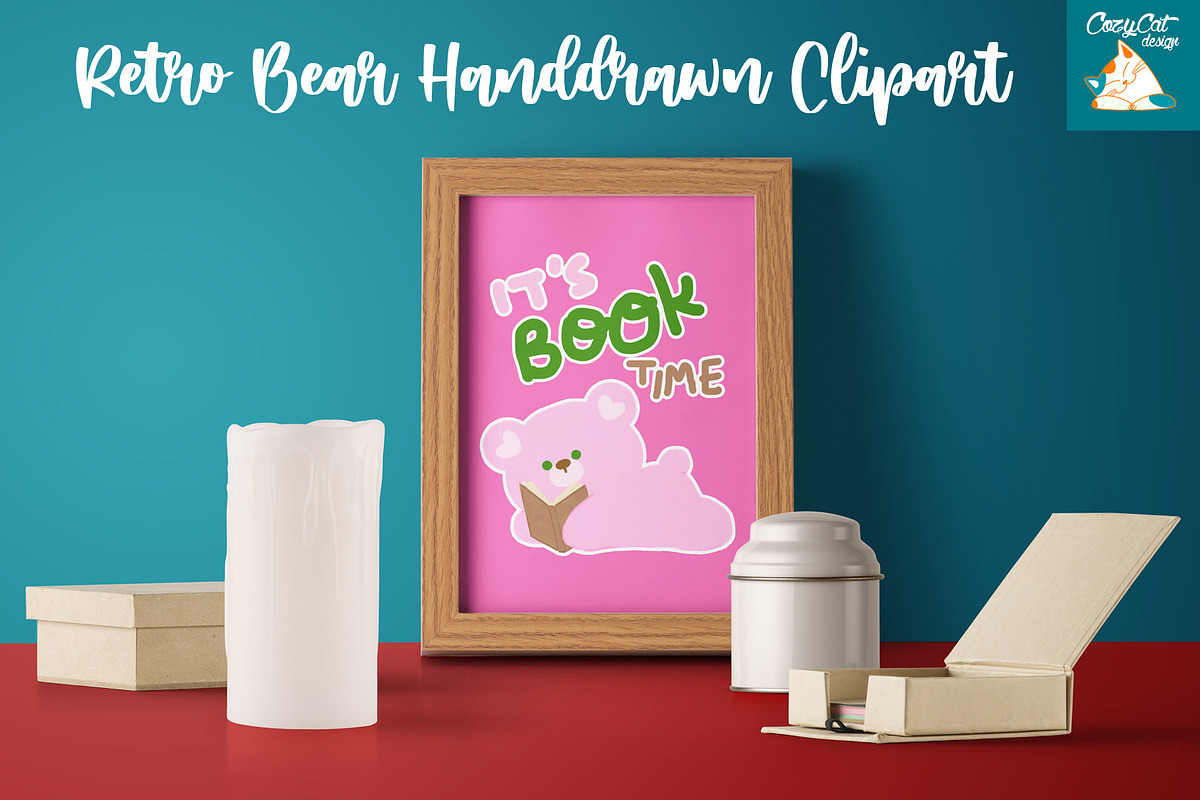 Retro Bear Handdrawn Clipart, an Object Illustration by Cozy Cat Design (Photo 3 of 3)