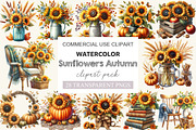 Vintage Sunflowers Autumn Clipart, a Work Illustration by cherrydesign (Thumbnail 1 of 3)