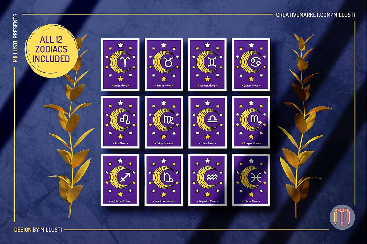 12 Astrology Zodiac Moon Sign Lunar, an Object Graphic by Millusti (Photo 1 of 9)