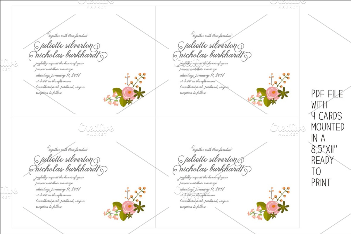 Romantic flower wedding invitation, an Invitation Template by Fonts & Printables (Photo 2 of 2)