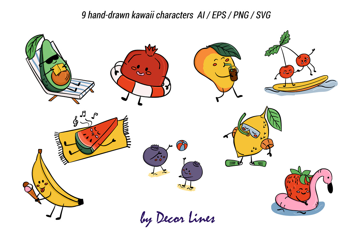 Funny Sunny Kawaii Collection, a Food Illustration by Decor Lines (Photo 3 of 10)