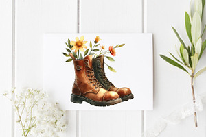 Boots With Spring Flowers PNG