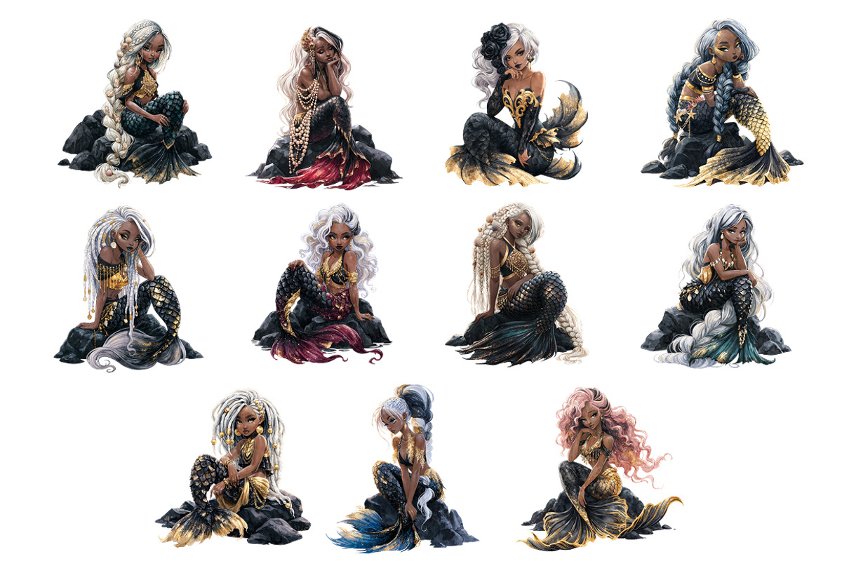 Dark Siren Gothic Mermaid Bundle, a Decorative Illustration by InkyQueenArt (Photo 3 of 9)