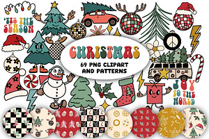 Groovy Christmas Clipart & Patterns, a Graphic by Brush Lab