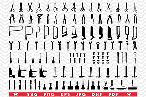 SVG Hand Tools, Black Silhouettes