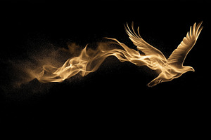 Golden glowing bird made of light, an Animal Photo by MistyDay