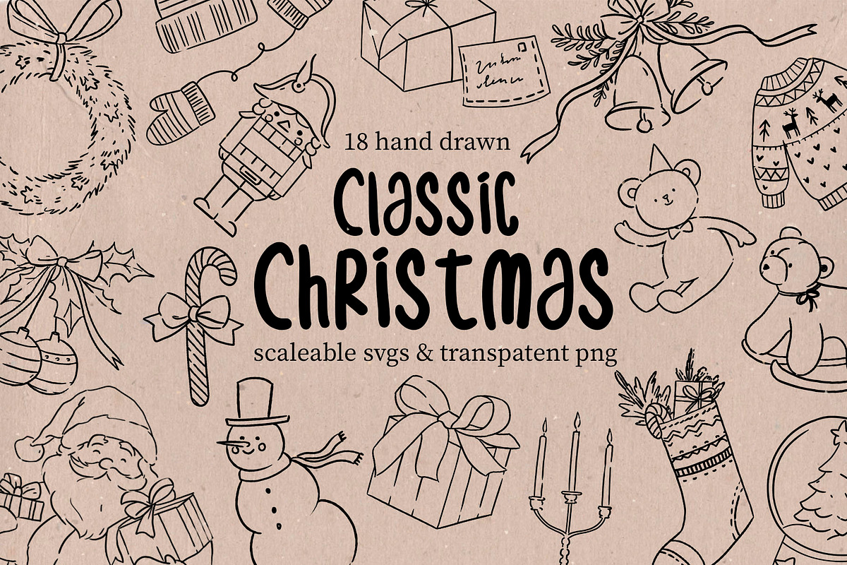 Classic Christmas Line Art vector, a Seasonal Illustration by Marine art (Photo 1 of 3)