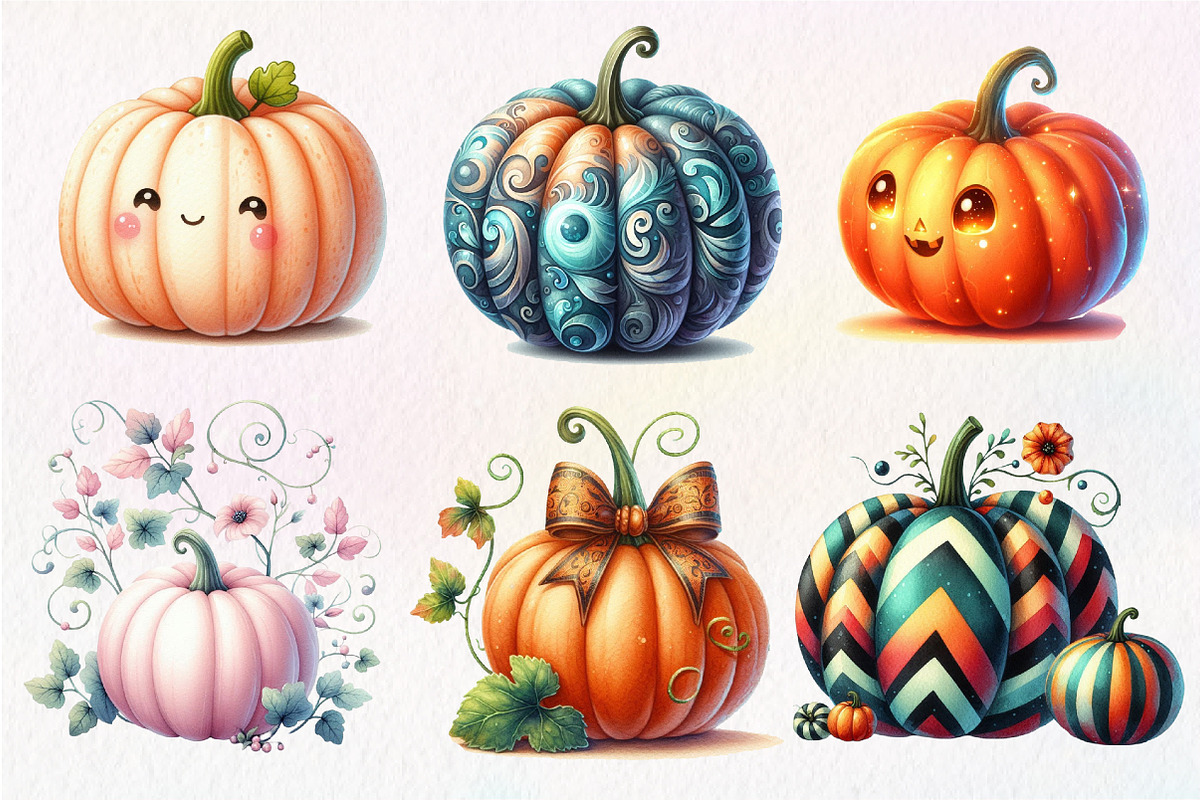Whimsy Pumpkin Clipart PNG, an Illustration by Dream Creation (Photo 3 of 7)