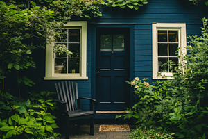 Deep blue wall meets green plants, a Photo by Pavel_design
