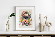 Watercolor Tropical Flamingos, an Animal Illustration by Vasmila (Thumbnail 2 of 9)
